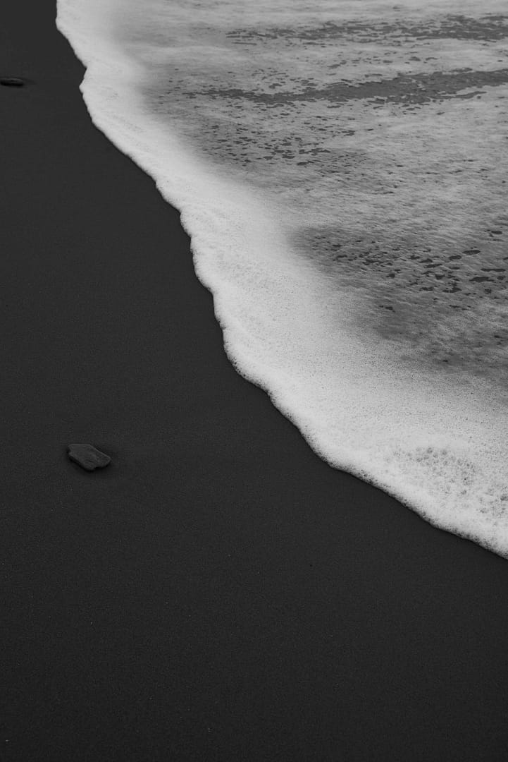 Contrasty and artful black and white image of the shoreline on the beach. Eastern Cape, South Africa. Photographer. Stefan Venter